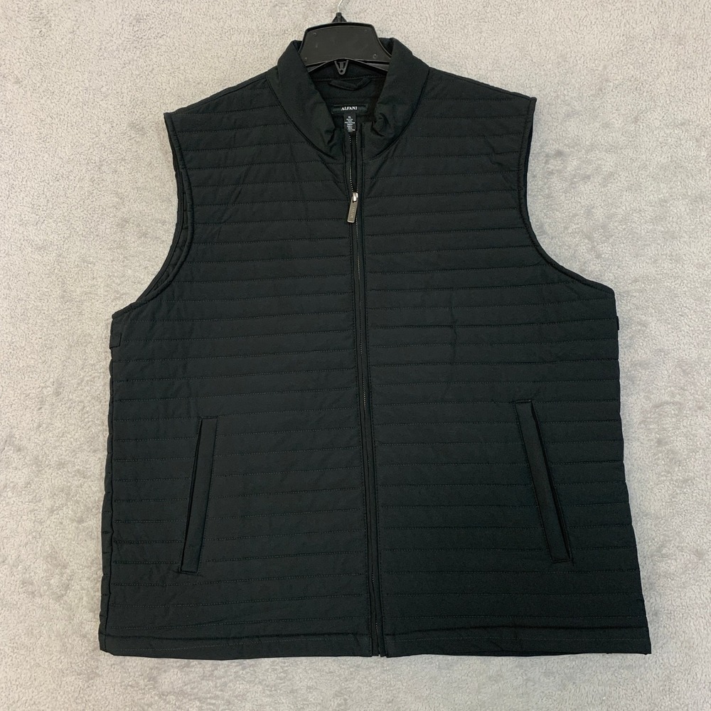 NWOT Alfani Quilted Puffer Vest Men's XL Black Polyester Full Zip Mock Neck